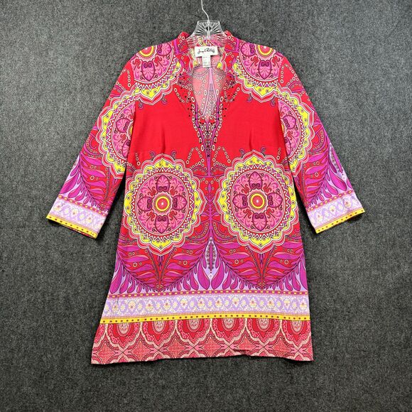 Joseph Ribkoff Tops - Joseph Ribkoff Top Women's 6 Pink Paisley Jewels Floral Tunic Bell Sleeve